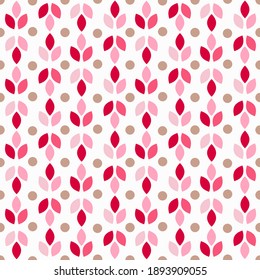 Abstract pattern with geometric shapes. Multicolored figures in the form of leaves. Vector illustration isolated on white background. For wrapping paper, fabric, decorative work, scrapbooking.