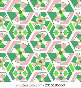 Abstract pattern with geometric shapes. Pink and blue. hexagons, triangles, circles. Constructivism, avant-garde. Suprematism. 20-30 years. Line, fill. For postcard, textiles, wrapping paper, fashion.