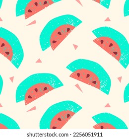 Abstract pattern with geometric shapes watermelons. Red and blue on white background. Great background for your summer  design.