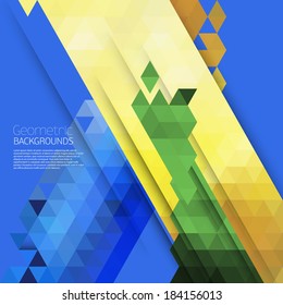 Abstract pattern of geometric shapes.Colorful mosaic background.Geometric color background with place for your text.Triangle decor,text separately from the background. rio 2016