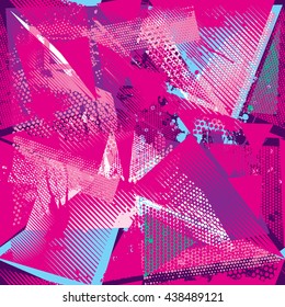 Abstract pattern for girls. Pink background with lines and ink splash elements. Modern seamless background. Grunge urban seamless pattern. Abstract urban wallpaper. Girlish Fashion background