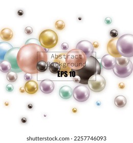 abstract pattern with glass blue balls or precious pearls. Glossy realistic ball. 3d vector illustration