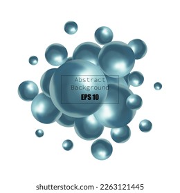 abstract pattern with glass blue balls or precious pearls. Glossy realistic ball. 3d vector illustration