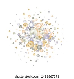 abstract pattern with glass blue balls or precious pearls. Glossy realistic ball. 3d vector illustration. Silver and gold