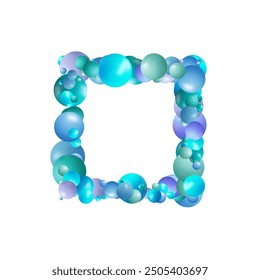 Abstract pattern with glass color balls or precious pearls. Glossy realistic ball. 3d vector illustration. Photoframe.