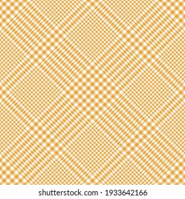 Abstract pattern glen in orange and white for textile print. Seamless pixel textured bright tweed check plaid background for skirt, tablecloth, oilcloth, other spring summer fashion fabric design.