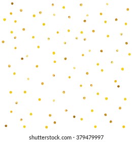 Abstract Pattern Of Gold Confetti On A White Background. Greeting Card. Fun Glitter