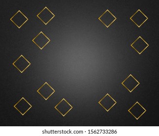 Abstract pattern of gold square on black background. Greeting card, Christmas and New Year card, invitation, postcard.