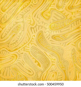abstract pattern with golden foliage ornament over paper texture. vector fashion background design. yellow textile art print. textured wallpaper template. hand drawn backdrop