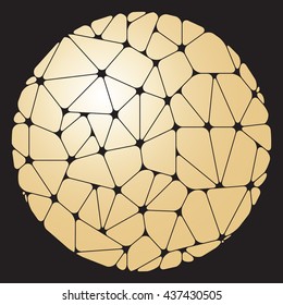 Abstract pattern of golden geometric elements grouped in a circle on a black background. Vector illustration.