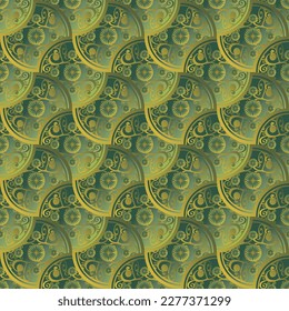 An abstract pattern of golden green circles can be used for room decoration