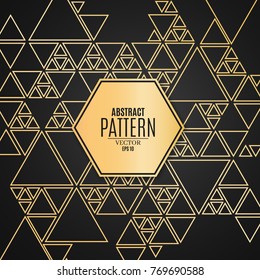 Abstract pattern of golden triangles on a black background. Luxurious, elegant background for your project. Mosaic of triangles. Vector illustration
