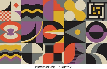 Abstract pattern graphics design inspired by modernism aesthetics arts made with bold geometric shapes and abstract figures for poster, cover, art, presentation, prints, fabric, wallpaper and etc.