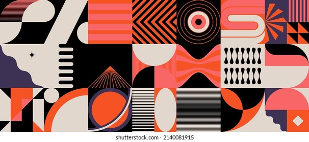 Abstract pattern graphics design inspired by postmodern aesthetics arts made with bold geometric shapes and abstract figures for poster, cover, art, presentation, prints, fabric, wallpaper and etc.