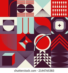 Abstract pattern graphics design inspired by modernism aesthetics arts made with bold geometric shapes and abstract figures for poster, cover, art, presentation, prints, fabric, wallpaper and etc.
