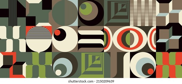 Abstract pattern graphics design inspired by modernism aesthetics arts made with bold geometric shapes and abstract figures for poster, cover, art, presentation, prints, fabric, wallpaper and etc.