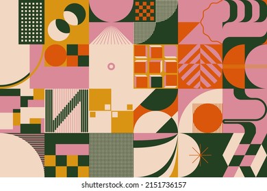 Abstract pattern graphics design inspired by postmodern aesthetics arts made with bold geometric shapes and abstract figures for poster, cover, art, presentation, prints, fabric, wallpaper and etc.