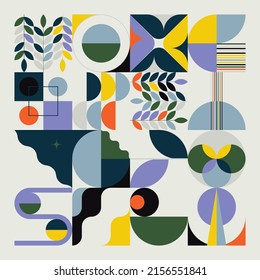 Abstract pattern graphics design inspired by postmodern aesthetics arts made with bold geometric shapes and abstract figures for poster, cover, art, presentation, prints, fabric, wallpaper and etc.