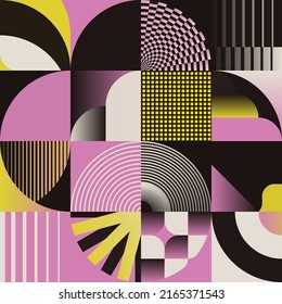 Abstract pattern graphics design inspired by postmodern aesthetics arts made with bold geometric shapes and abstract figures for poster, cover, art, presentation, prints, fabric, wallpaper and etc.