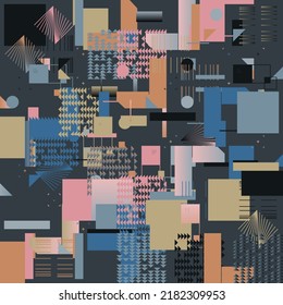 Abstract pattern graphics design inspired by postmodern aesthetics arts made with bold geometric shapes and abstract figures for poster, cover, art, presentation, prints, fabric, wallpaper and etc.