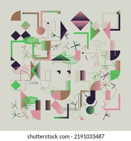 Abstract pattern graphics design inspired by postmodern aesthetics arts made with bold geometric shapes and abstract figures for poster, cover, art, presentation, prints, fabric, wallpaper and etc.