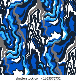 Abstraktes Muster grauer und blauer, formloser Strukturen. Nahtlose Vektorillustration wiederholt.