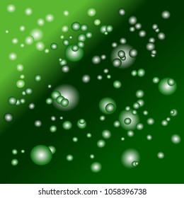 Abstract pattern of green colored bubbles in various sizes flying in gradient space. Vector illustration. Useful as background, backdrop, or image montage. Green environmental concept.