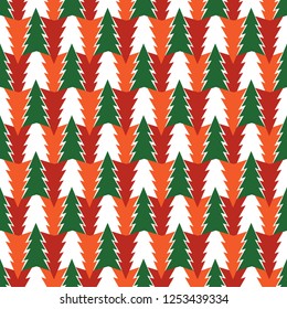 Abstract pattern of green, orange, red firs, on white background. Beautiful background pattern, great for decorating fabrics, textile products, gift wrapping designs, any printed products.