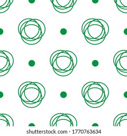 Abstract pattern of green rings and circles. Illustration. Seamless fabric.