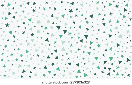 Abstract pattern of green triangles and stars on white background