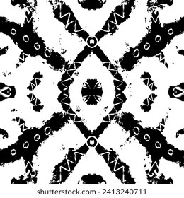 Abstract pattern with grunge brush strokes. Black and white background.