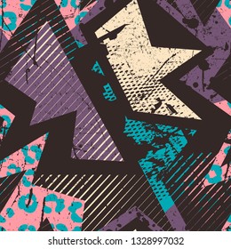 Abstract pattern with grunge effect and different geometric elements. Texture for sportswear, creative, wallpaper.
