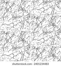 Abstract pattern of hand drawn strokes and scribbles on a white background. Chaotic energy, mottled, sketchy, minimalist. For textile, wallpaper, packaging, DIY projects