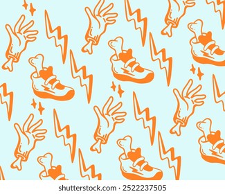 Abstract pattern hand  shoes and thunder background layout wallpaper print art paper fabric textile editable