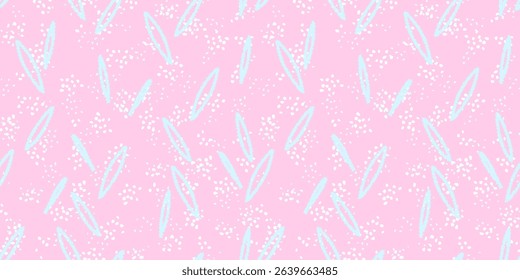 Abstract pattern with hand-drawn elongated shapes and scattered dots on a soft pink  background. Design print for textiles, digital art, and modern design projects.