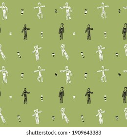 
Abstract pattern with hand-drawn people on a green background. Modern Art. Vector graphics