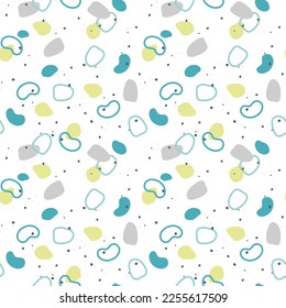 Abstract pattern with hand-drawn shapes and doodles in cool pastel colors boho style. Vector illustration