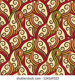 Abstract pattern, hand-drawn tiled paisley design