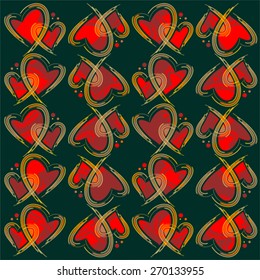 Abstract pattern with hearts on a dark background.