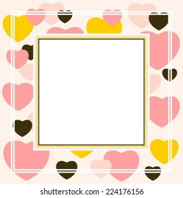 Abstract pattern with hearts on a pink background.