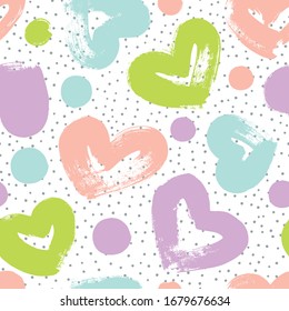 Abstraktes Muster mit Herz und Polka Punkten. Trockene Bürste. Nahtloser Hintergrund für Ihr Design.
