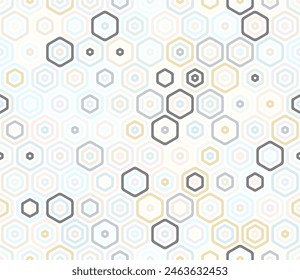 Patrón Abstractas de Formas hexagonales. Celdas hexagonales apiladas redondeadas en negrita. Formas hexagonales. Paleta de colores de varios tonos. Patrón sin costuras. Ilustración vectorial con mosaico.