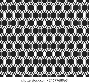 Patrón Abstractas de Formas hexagonales. Patrón de mosaico de hexágonos redondeados en negrita con celdas sólidas internas. Formas hexagonales. Ilustración vectorial de baldosas sin costuras.