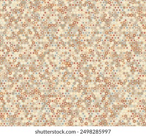 Abstract pattern of hexagon shapes. Geometric elements of varied style and color. Small hexagon geometric shapes. Tileable pattern. Seamless background. Artistic vector illustration.