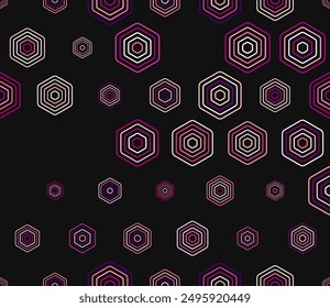 Patrón Abstractas de Formas hexagonales. Elementos geométricos multicolores de diverso tamaño. Celdas de mosaico de hexágonos apilados redondeados. Grandes Formas hexagonales. Patrón de mosaico. Ilustración vectorial sin costuras.