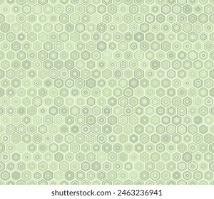 Abstract pattern of hexagon shapes. Rounded stacked hexagons mosaic cells. Green color tones. Hexagon geometric shapes. Tileable pattern. Seamless vector illustration.