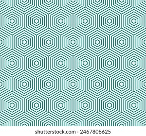 Abstract pattern of hexagon shapes. Teal color on matching background. Simple stacked hexagons. Large hexagon shapes. Seamless pattern. Tileable vector illustration.