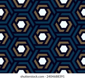 Abstract pattern hexagonal shape continuous background. Ornamental style all over geometric vector design, fabric, apparel textile block print. Small tiles retro colorful  geometrical ornament motif.