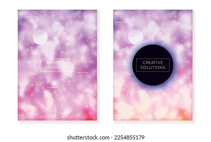 Abstract Pattern. Hipster Background. Vibrant Flyer. Round Iridescent Magazine. Memphis Dots. Soft Concept. Violet Tech Fluid. Modern Presentation. Blue Abstract Pattern