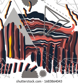 Abstract pattern of horizontal and vertical wavy stripes wand geometric figures. Repeated seamless vector design. Inspired by Stockholm metro stations
